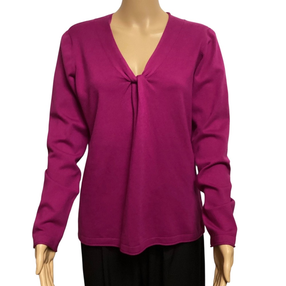 Title Nine Womens Magenta Pink Twist Front V-Neck Long Sleeve Sweater Size L